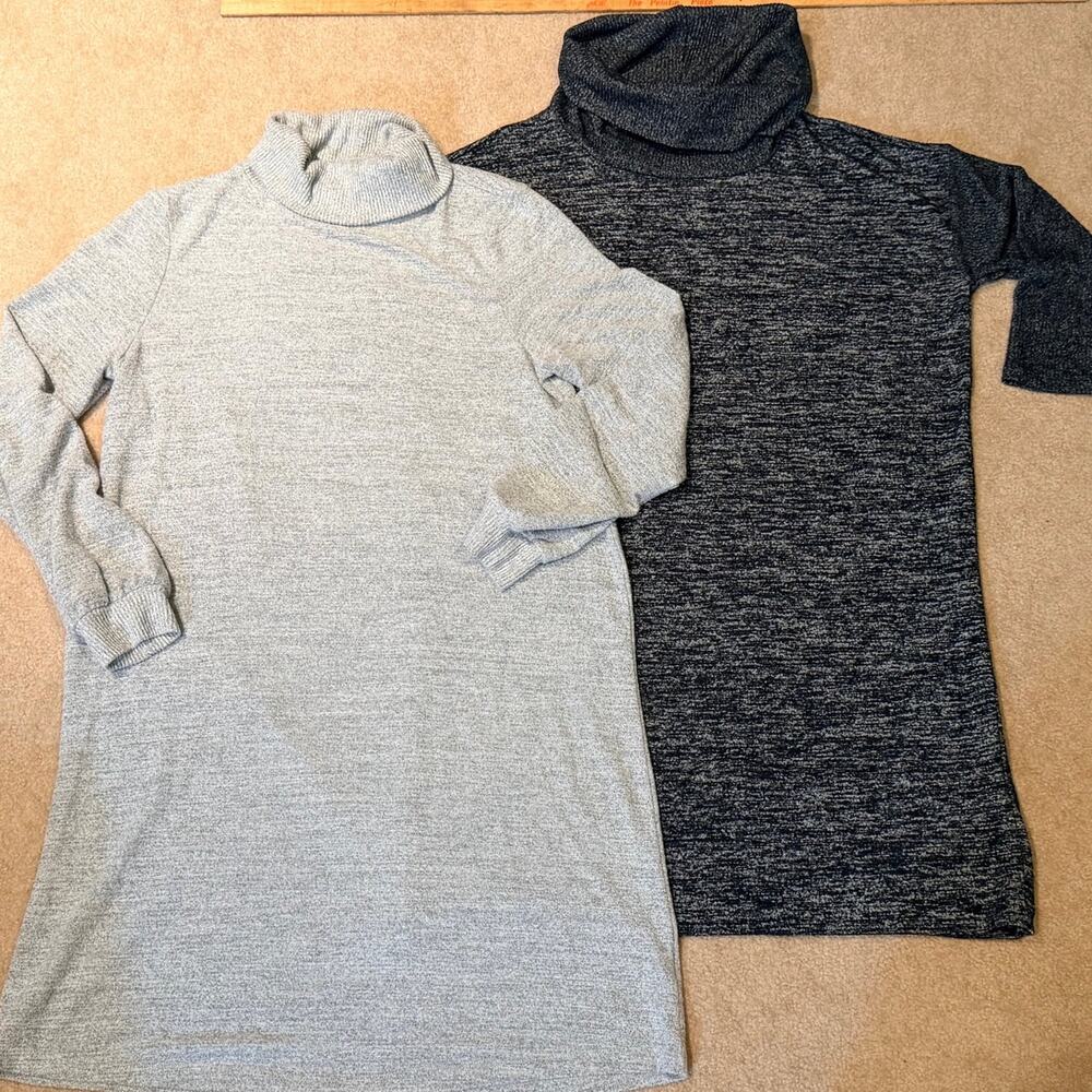 GAP lot of 2 Women’s Medium Turtleneck Sweater Dresses Gray Charcoal Marl Knit